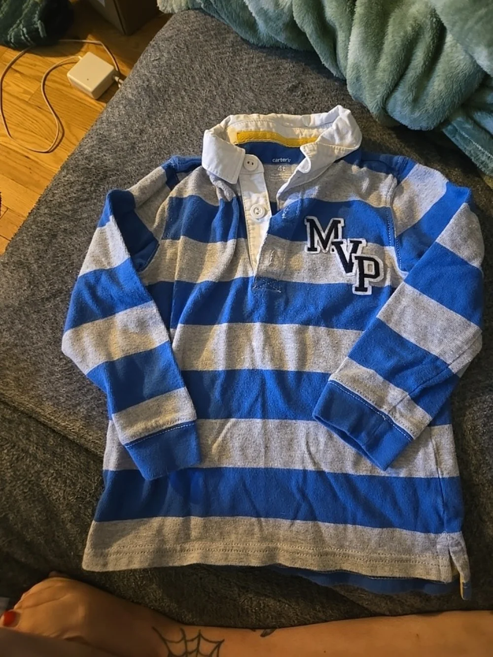Carter's Blue, Gray and White Striped Polo Shirt